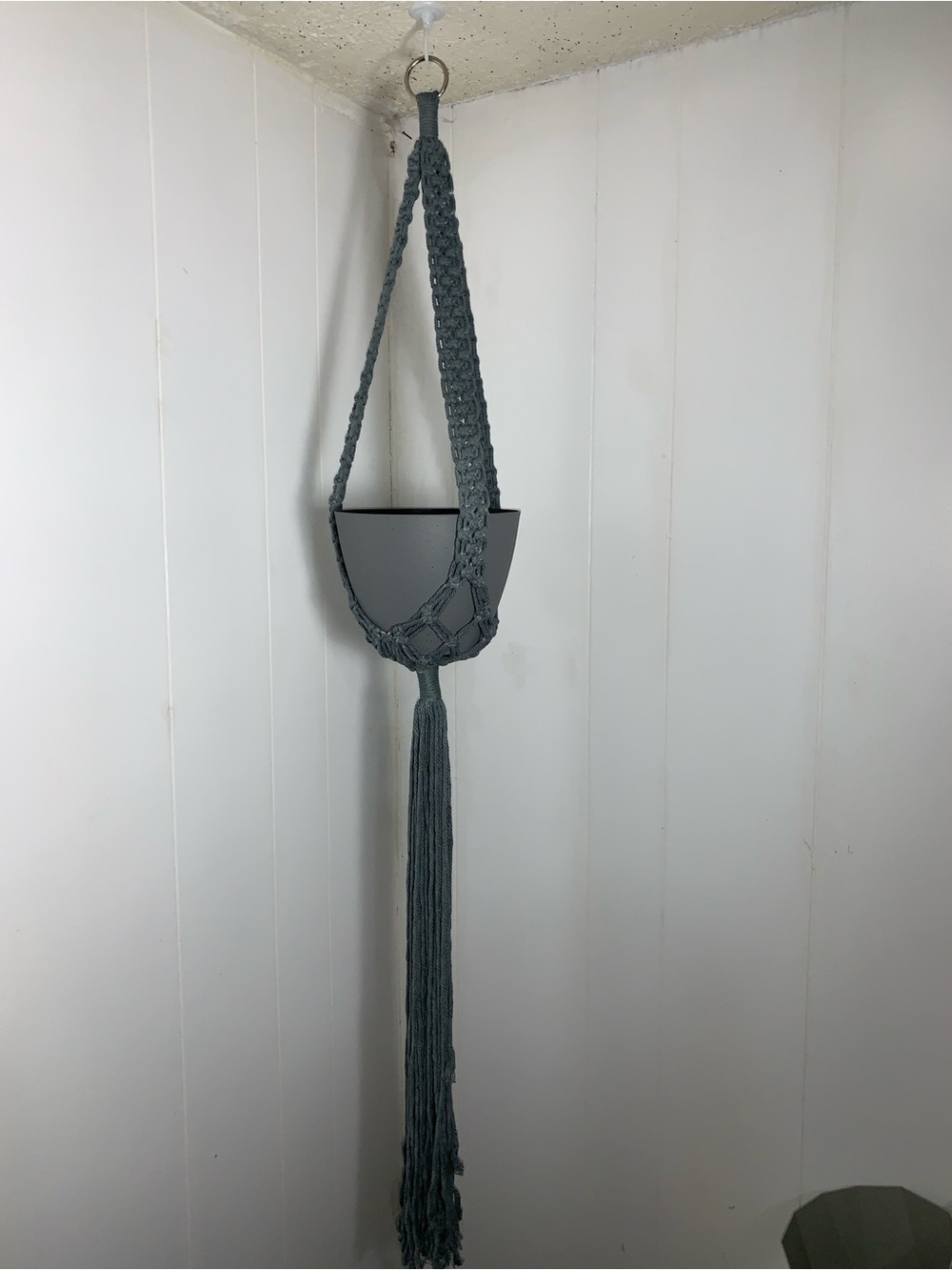 Grey Macrame Plant Hanger with Grey Pot. NEW.